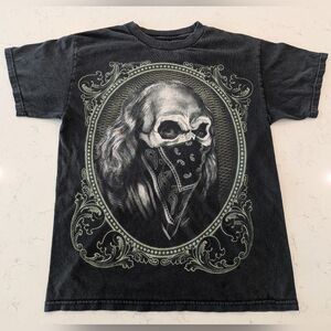 Vintage 90s Y2K Ben Franklin $100 Bill Skull Bandana Biker T-Shirt Hip Hop Shirt